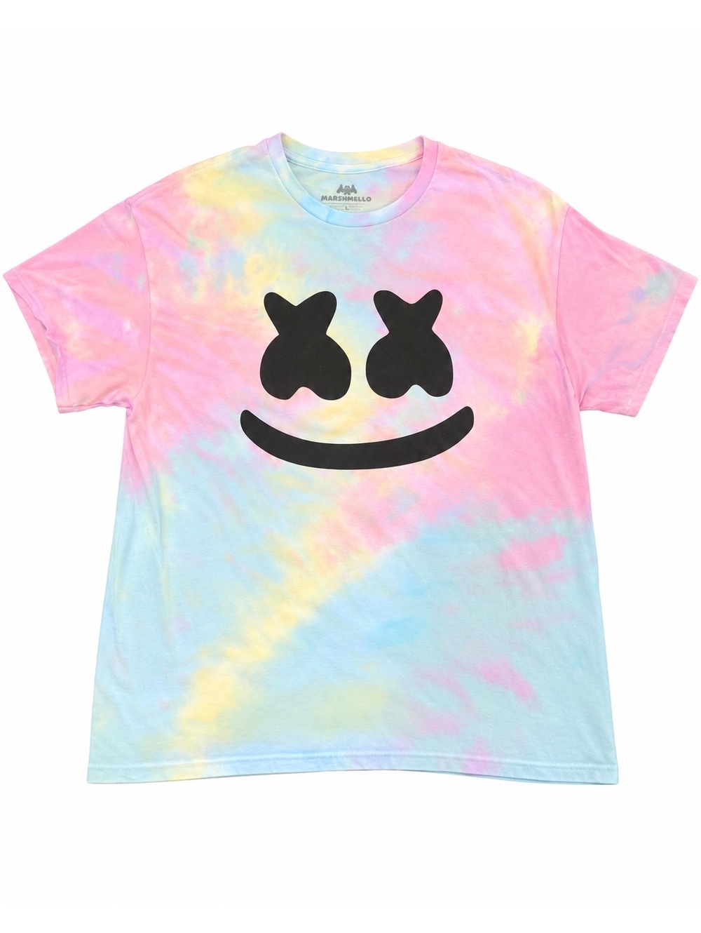 Marshmello Tie Dye Graphic T-Shirt Pastel Pink Blue Yellow Size L